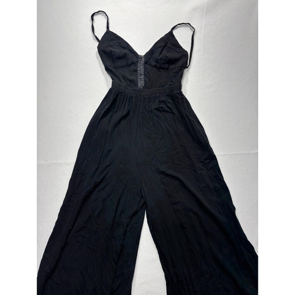 Intimately Free People Pants - Intimately Free People Jumpsuit Womens XS Black V Neck Wide Leg Strappy Rayon